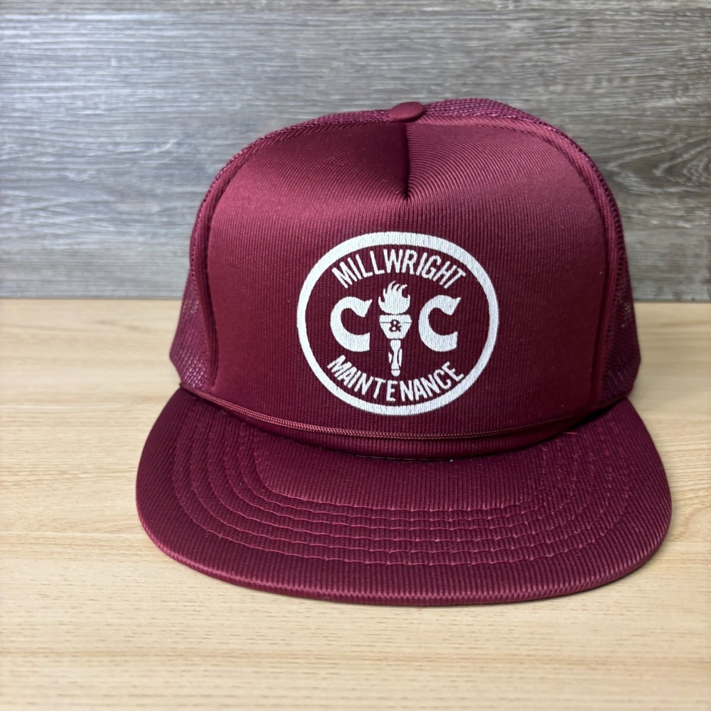 Vintage C & C Millwright Hat Cap SnapBack Maroon Trucker Adjustable